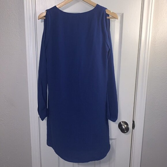 Tobi Cobalt Blue Exposed Long Sleeve Tunic Sheath V-Neck Mini Dress Medium - Picture 5 of 9
